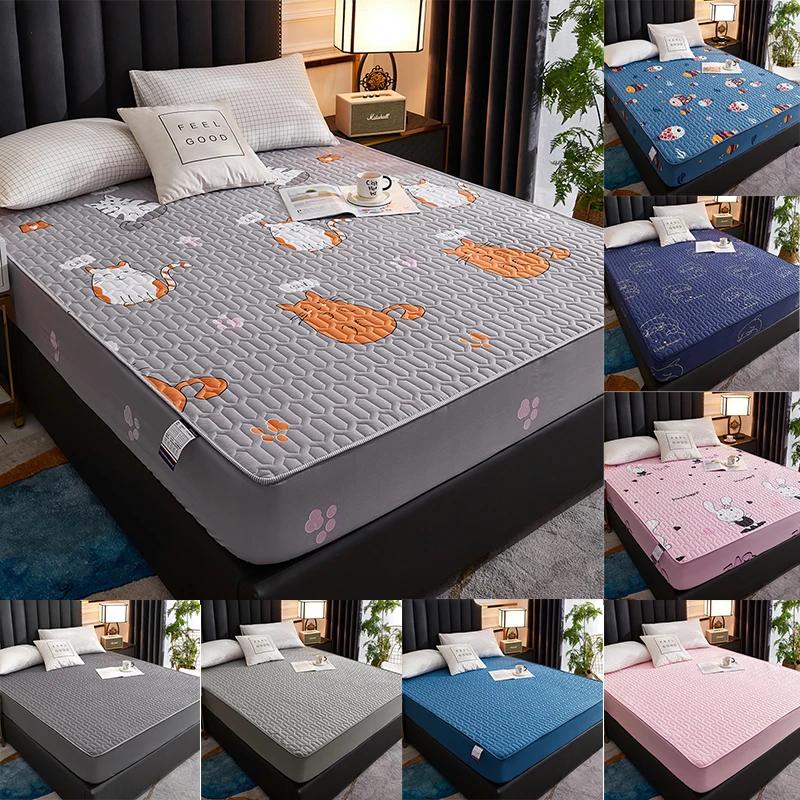 Waterproof Mattress Cover Cartoon Fitted Sheet Home Bedroom Bed Pad Protector Families with Pet Children (without Pillow Case)