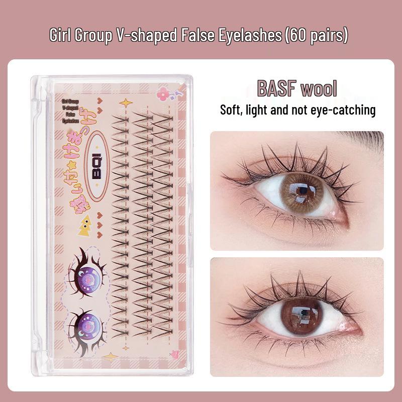 BQI Girl Group V-Shaped Natural Curly False Eyelashes - Single Cluster, Realistic and Fairy-Like