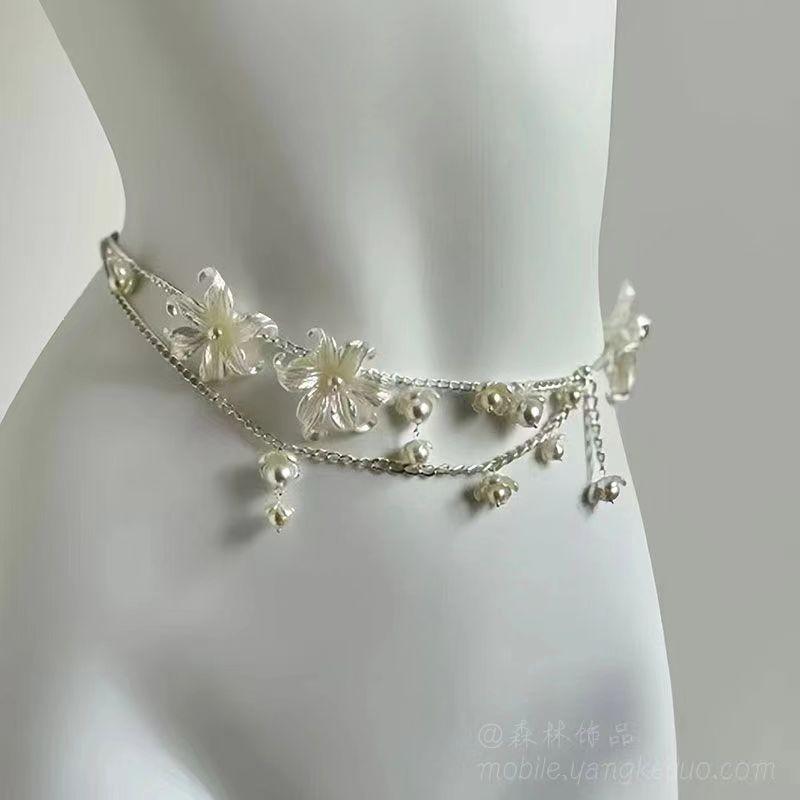 Taillenkette Kollektion~ Halskette mehrlagige Perlen-Taillenkette Brustkette Hofessen Schulterkette leichter Luxus Bein Kette einzigartiges Halsband
