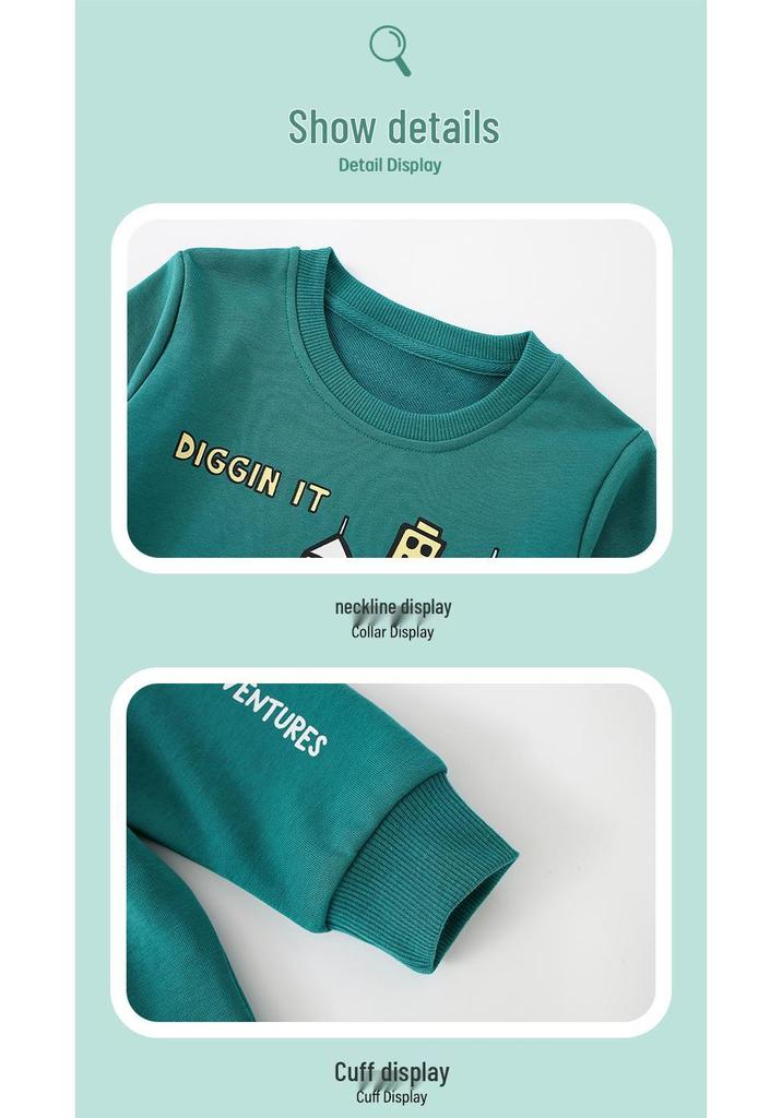 European Autumn/Winter Cartoon Crane Print Children's Sportswear Set - Hoodie & Pants