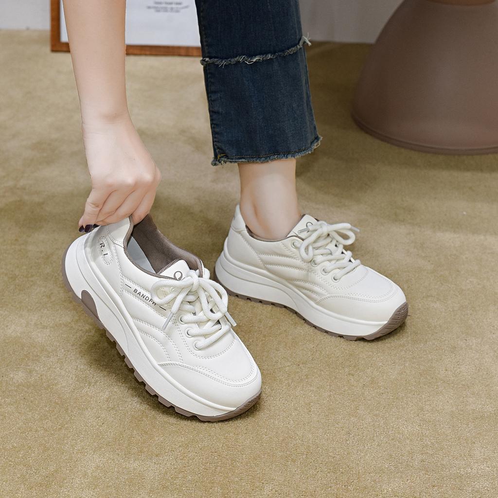 Dad's Shoes  Spring and Autumn Thick Soled Lace Up Casual Sports Shoes Comfortable Bread Shoes, Lightweight Travel Shoes