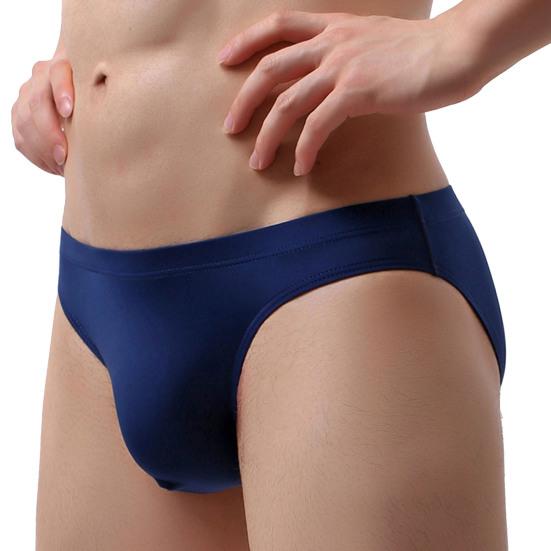 Men Sexy Briefs Mid-rise Ice Silk Thin Translucent Panties Elastic Waistband Solid Color U-Convex Underwear