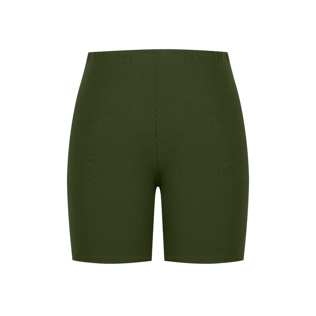 Plus Size Ribbed Knit High Waist Biker Shorts for Women Stretchy Elastic Waistband Comfortable Fit Casual Wear