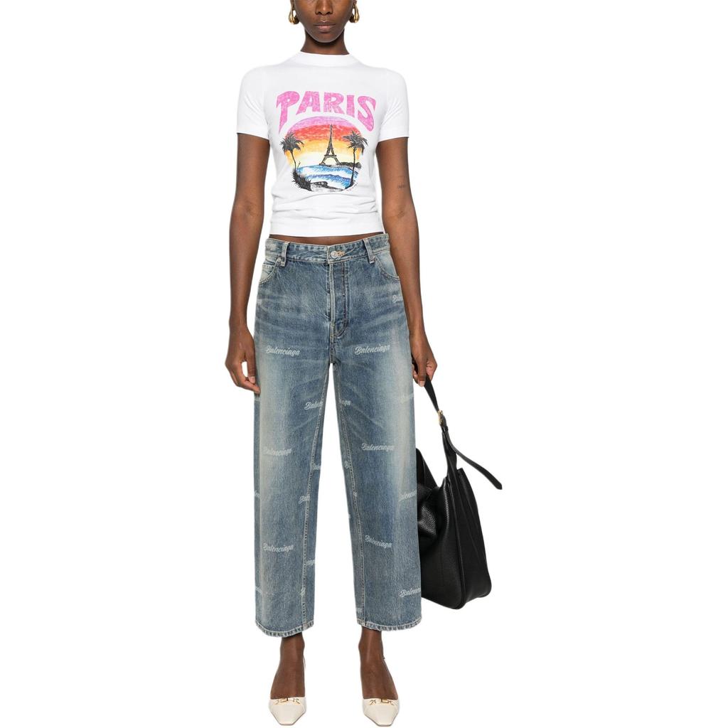 Balenciaga Graphic Printed Crewneck T Shirt Women's 768075TPVM29601
