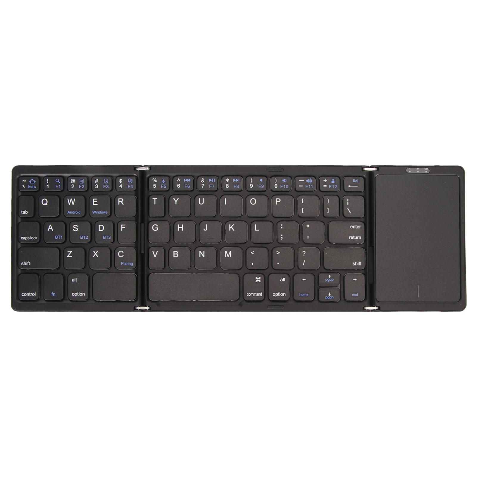 

3-складная беспроводная клавиатура с тачпадом Складная клавиатура для планшета, ПК, смартфона со встроенным аккумулятором чёрный