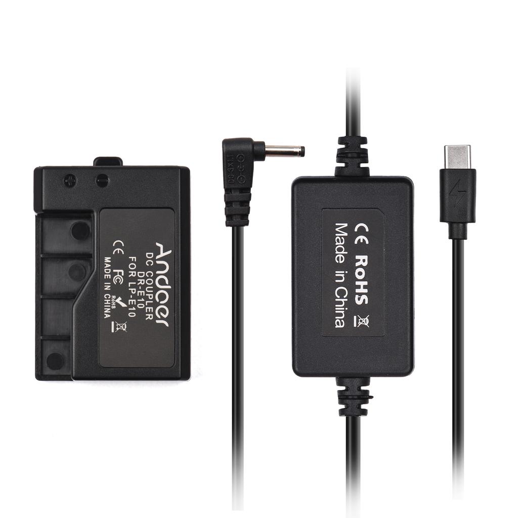 Andoer PD USB Typ-C Kabel zu DR-E10 Dummy Batterie DC Koppler LP-E10 Ersatz für Canon EOS