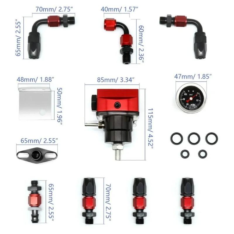 Car Universal EFI Fuel Pressure Regulator for 7MGTE MKIII with Hose Line Oil 100psi Gauge Universal Adjustable FPR AN6 Fitting