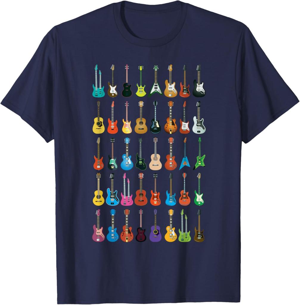 Guitar Collection Graphic Tee Music Lover Gift Short Sleeve Casual Cotton T-Shirt for Men