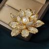 Elegant Flower Shape Brooch Shining Rhinestones Inlaid Faux Pearl Pin Suit Lapel Shawl Badge Coat Accessories