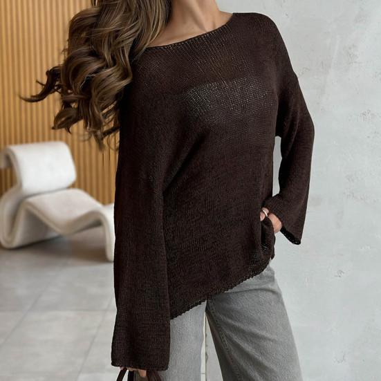 Dame Strikketopper Rund Hals Langermet Genser Topper Løs Passform Ensfarget Høst Pullover Topper Strikk