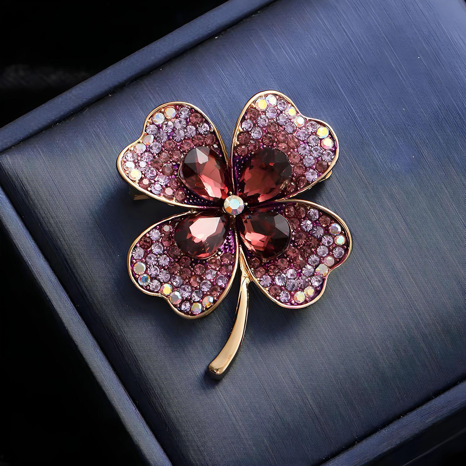 Vintage four-leaf clover brooch, high-end women s luxury crystal brooch, suit and accessories