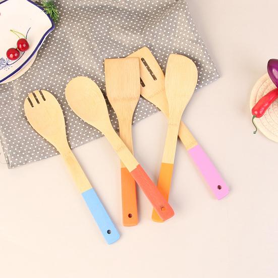 

Bamboo Spatula Set Food Grade Easy Grip Cooking Handle Long Non-stick Heat-Resistant Shovel Kit