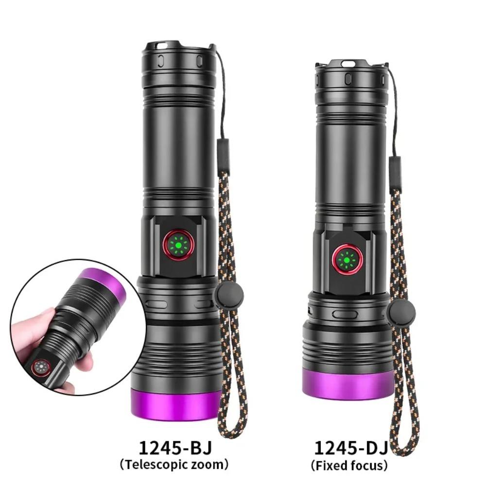 365nm UV Flashlight USB Rechargeable Aluminum Alloy Black Mirror Purple Light Curing Cat Tinea Pet Urine Stain Leakage Detection