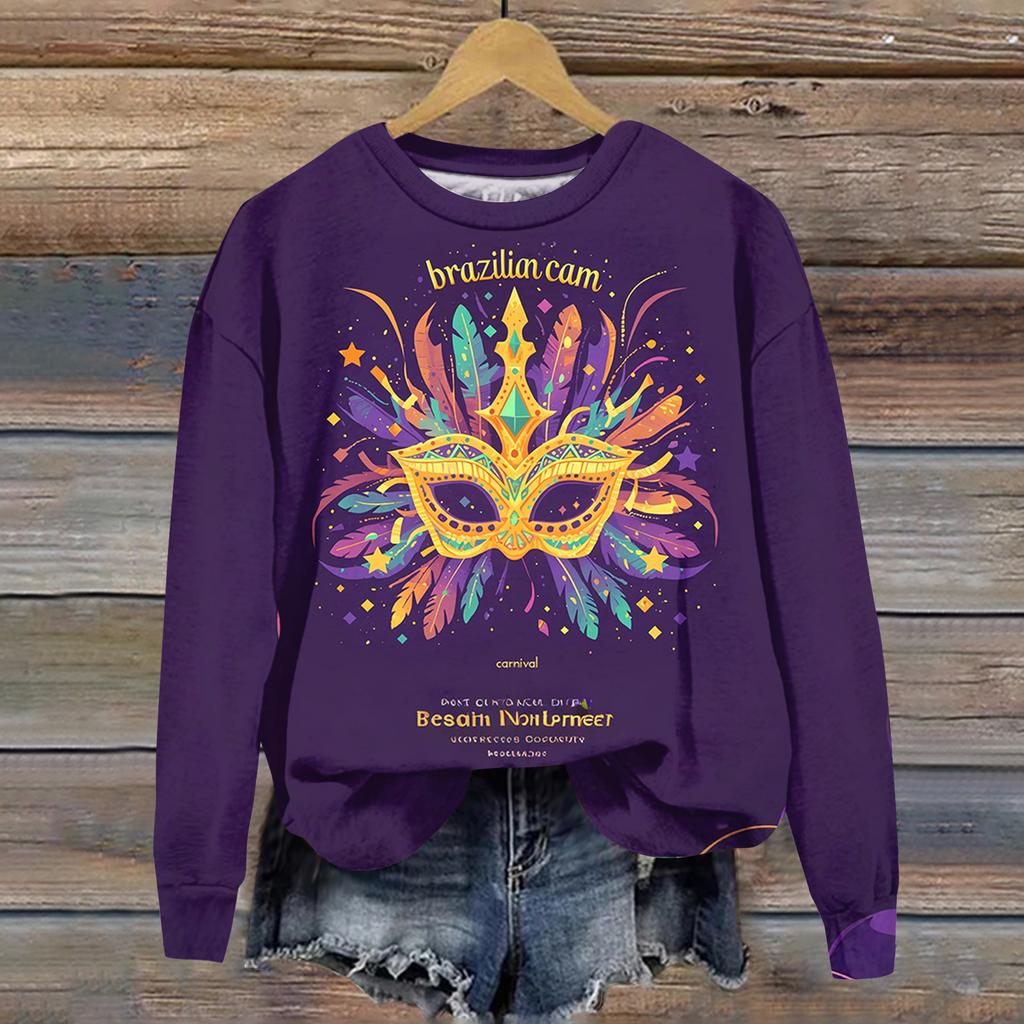 Damenmode Bedrucktes Langarm Locker Rundhals Sweatshirt Top