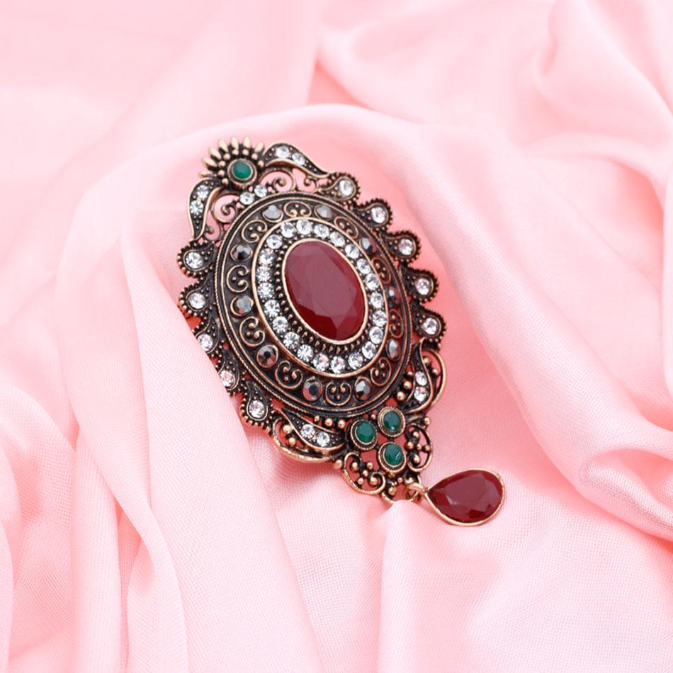 

Винтажная женская брошь антикварного золотого цвета, подвеска из смолы, этнические свадебные украшения красный