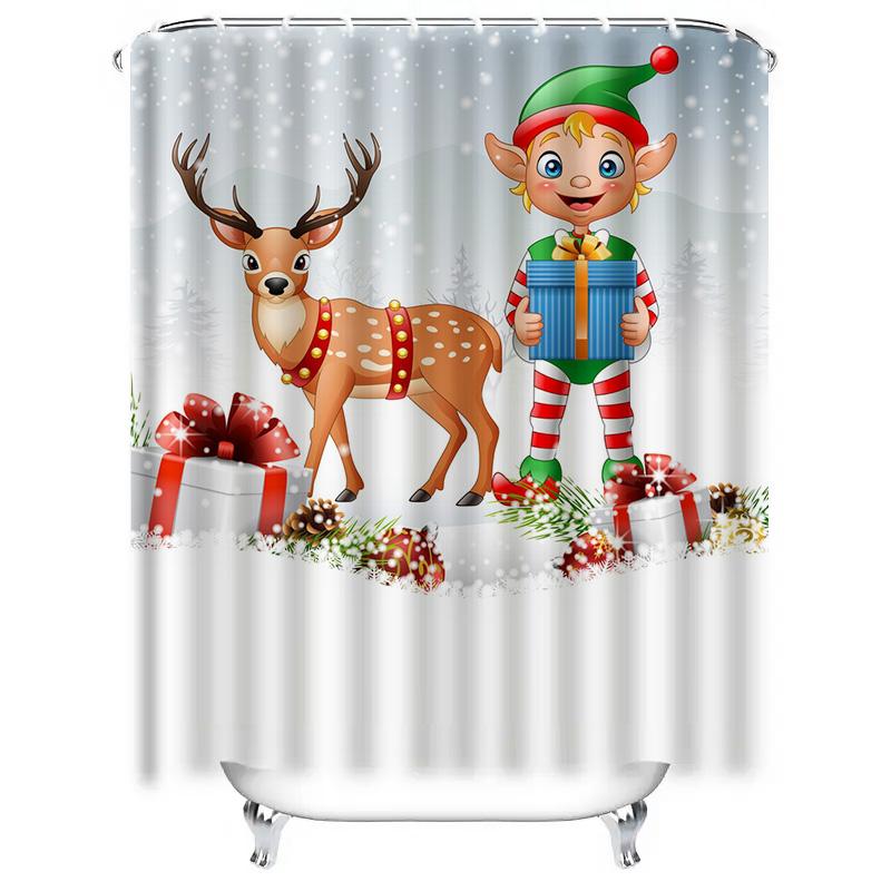 Tu Christmas Deer Shower Curtain Festive Holiday Forest Animals Bathroom Decor Backdrop Waterproof Holiday Home Xmas Gift Idea