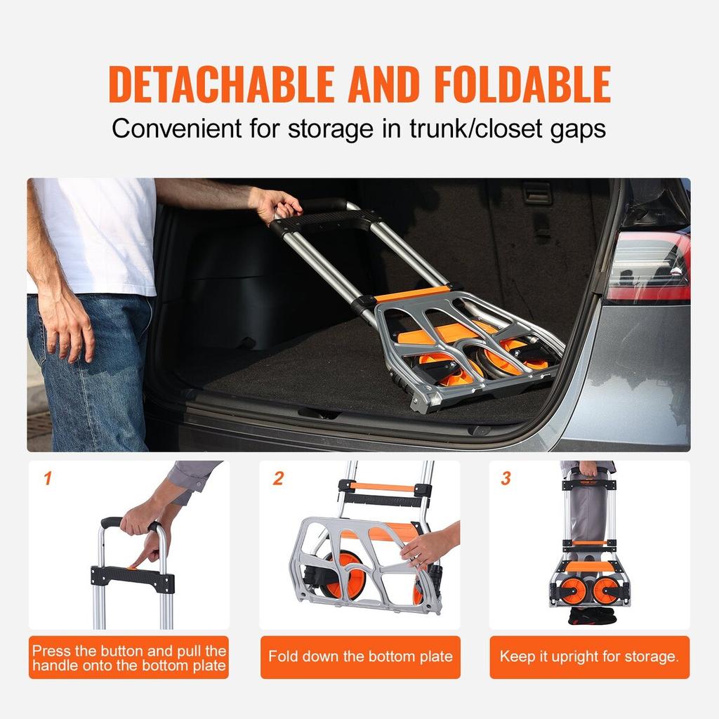 Folding Hand Truck, 275 lbs Load Capacity, Aluminum Portable Cart, Convertible Hand Truck and Dolly with Telescoping Handle and PP+TPR Wheels, Ultra