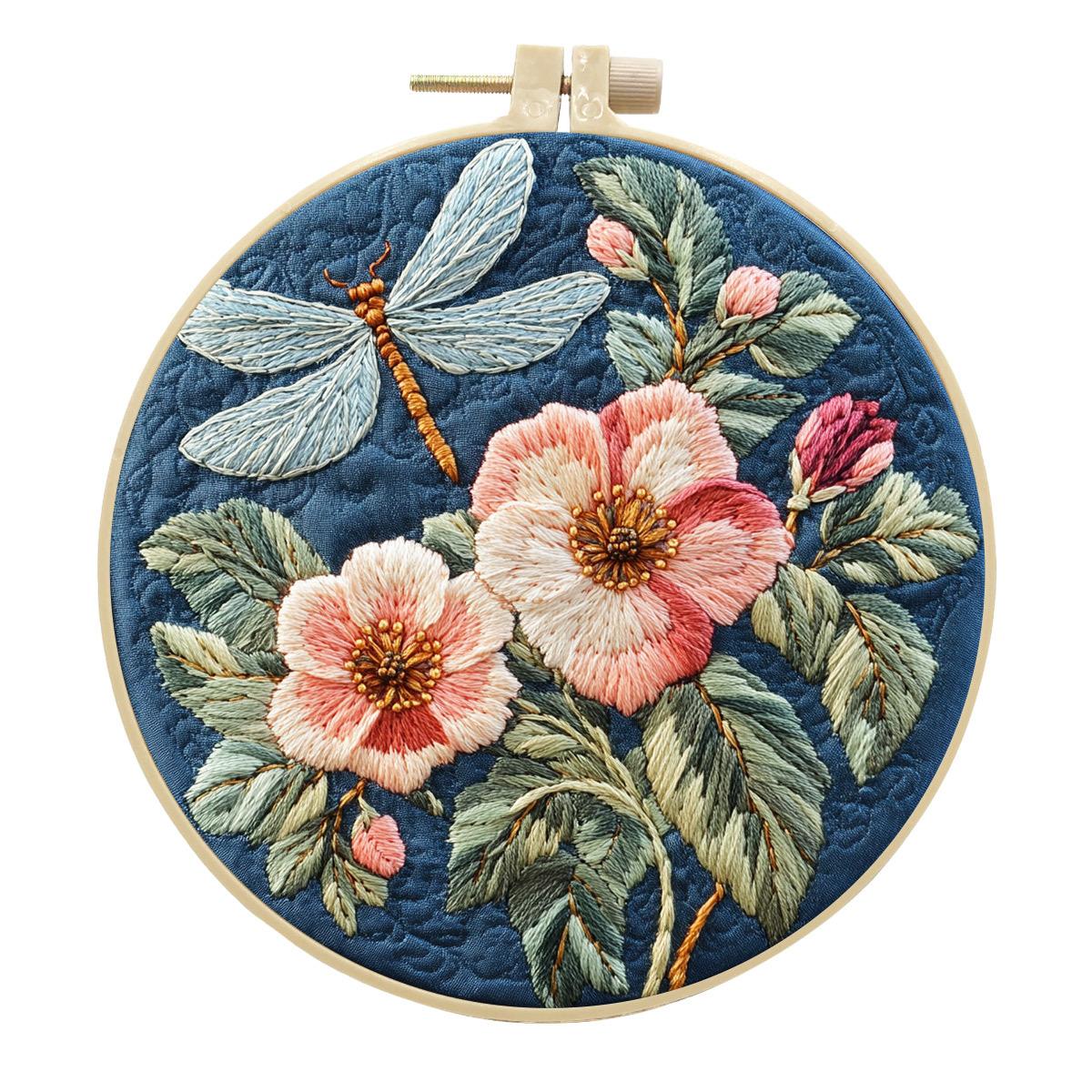 

1 шт. Набор для вышивания «Стрекоза и цветок», вышивка, сделай сам, тканевый набор для рукоделия с инструментами 15cm