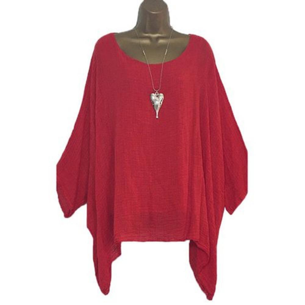 GMXIA Women's Fashion Casual Leisure Solid Color Print O Neck Blouses & Shirts