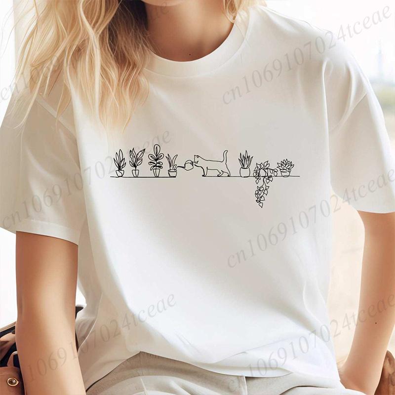 Cat Watering Plants Shirts Plant Lady Gardening T-shirt Succulents and Cat T-shirt Cats and Plants Clothes for Women Tee T Shirt
