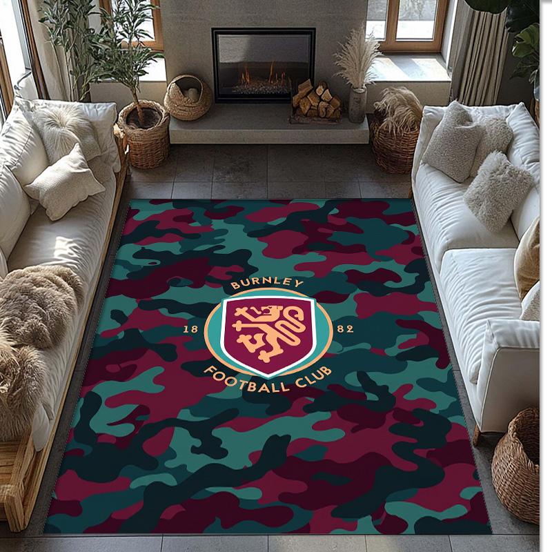 Burnley Football Print Crystal Velvet Rug, Comfortable Water Absorbent Non Slip Indoor Floor Carpet