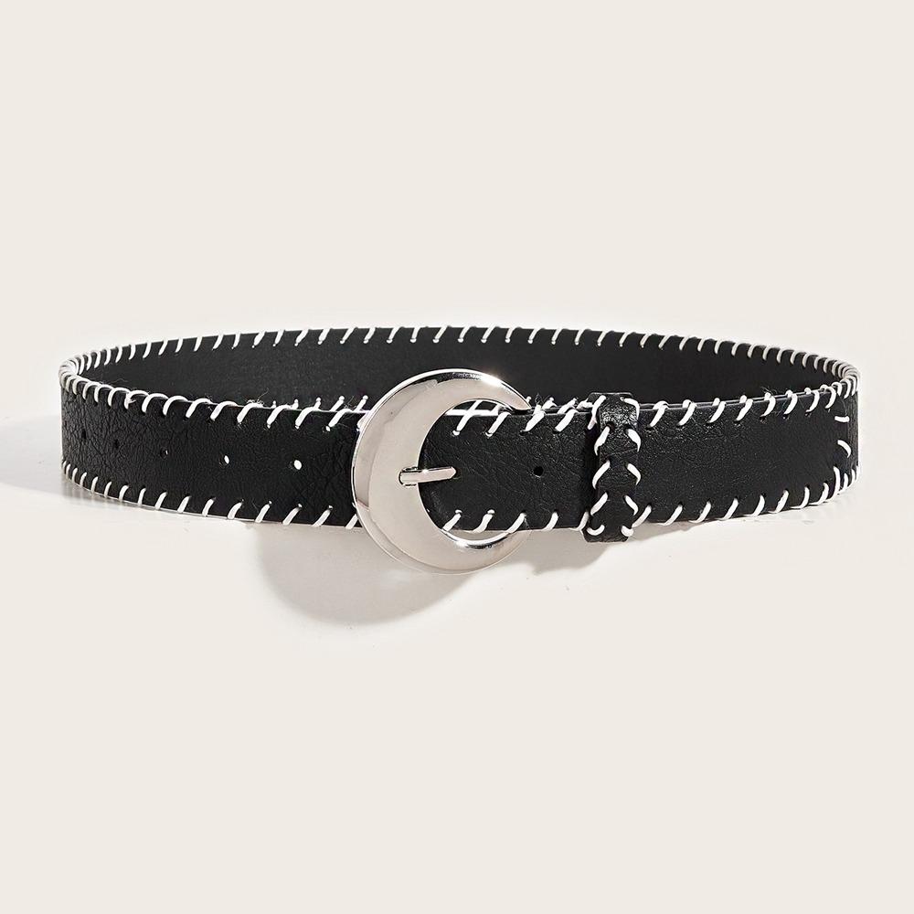 

Винтажный ремень из ПУ кожи Харадзюку Поясной ремень Модный широкий ремень Украшение для платья чёрный