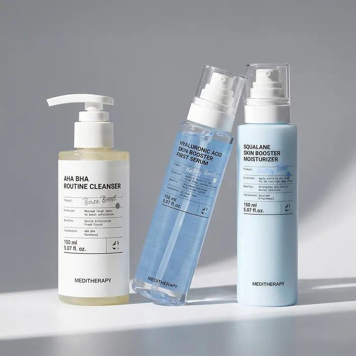 [Clean Base Routine] AHA BHA Cleanser 150ml + Hyaluronic Acid Serum 150ml + Squalane Moisturizer 150ml