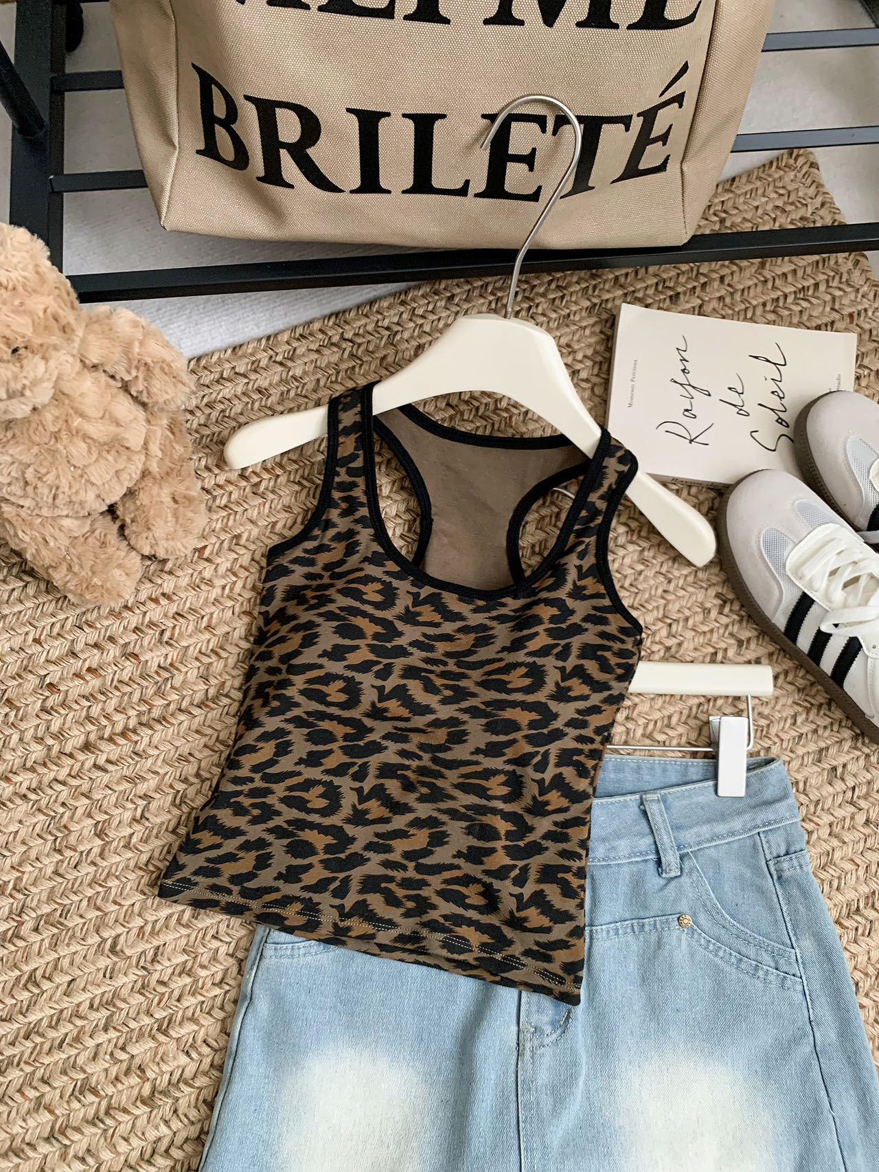 

841# Camouflage Y-back Cotton Vest with Removable Pads – Slimming Hot Girl Top One Size