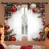 Christmas Ball Holiday Printed Curtains, 2 Pieces 2D Flat Printed Red Luxury Xmas Print Curtains with Snowflakes  for Holiday Party Decor
