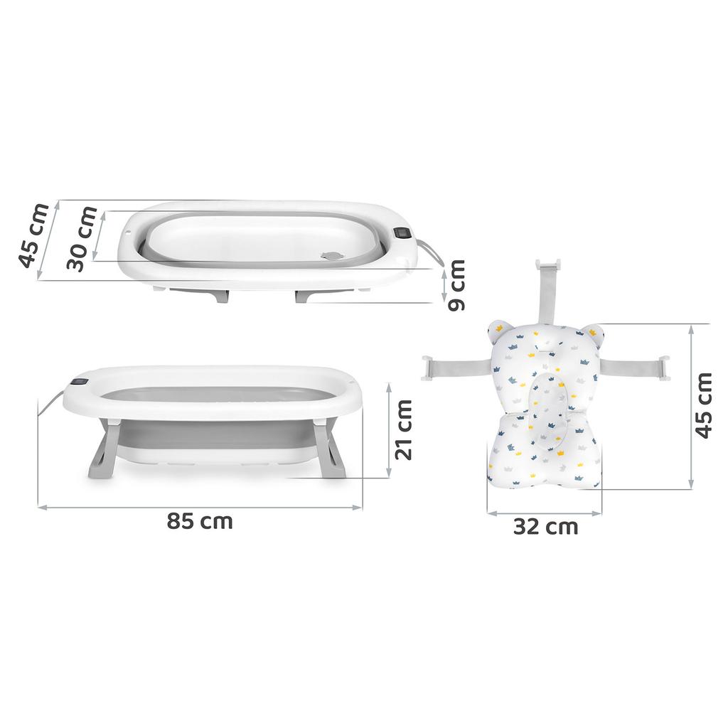 Folding Bathtub For Children, Infants With Thermometer And Insert Ricokids Rk-287 White And Gray
