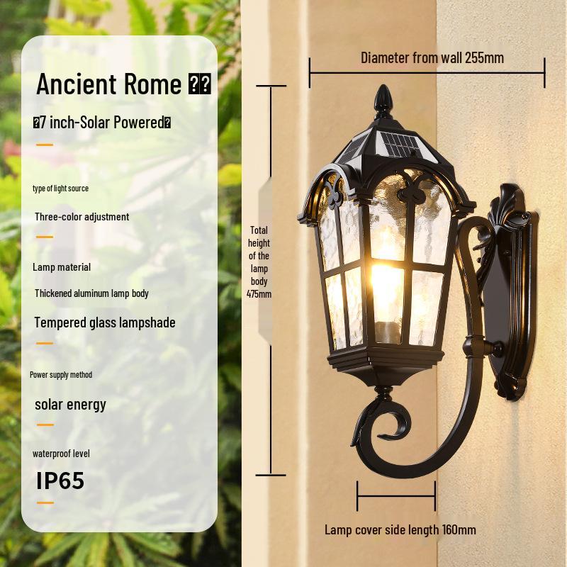 European Antique Solar Outdoor Wall Light, Waterproof for Balcony, Villa, Patio, Gate, and Courtyard