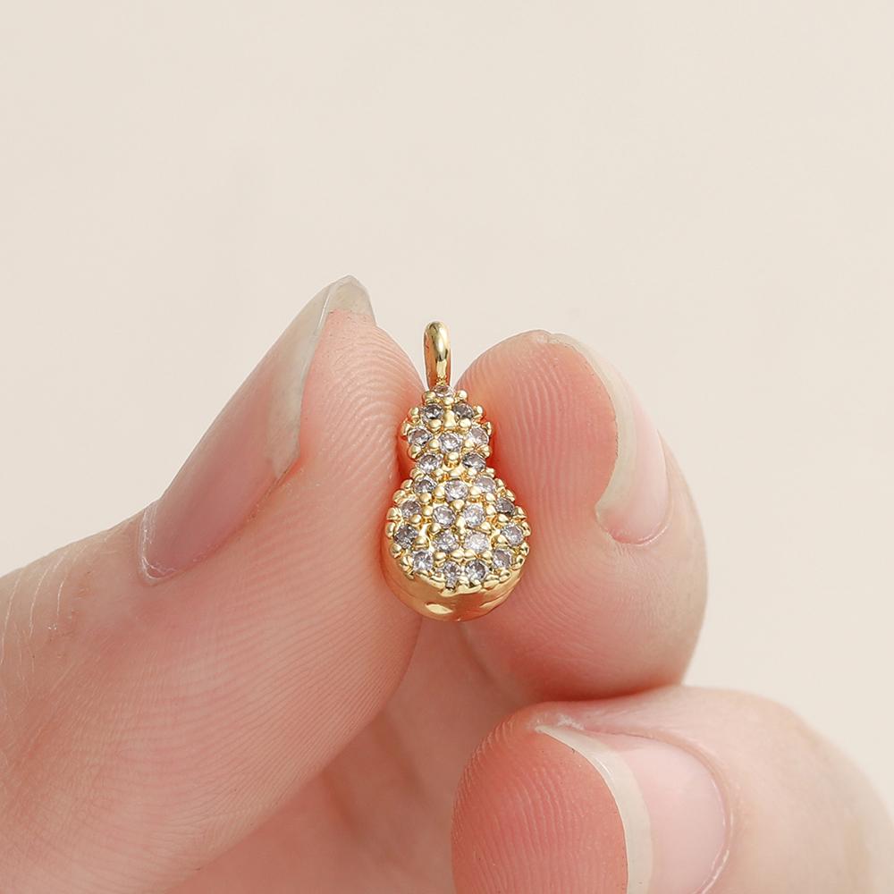 2pcs/pack 18K Gold Color Plated Copper Zircon Gourd Shape Pendants For DIY Bracelet Necklace Jewelry Making Accessories