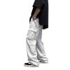 Calças de carga masculina estilo hip hop multi bolsos perna larga solta cor sólida meados cintura perna reta macio respirável streetwear calças compridas