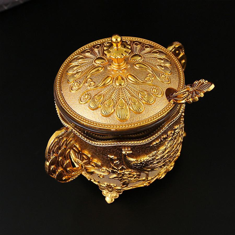 Creative Sugar Bowl with Lid and Spoon for Kitchen Wedding Party Metal and Glass Sugar Container for Sugar Cube and Powder Sug