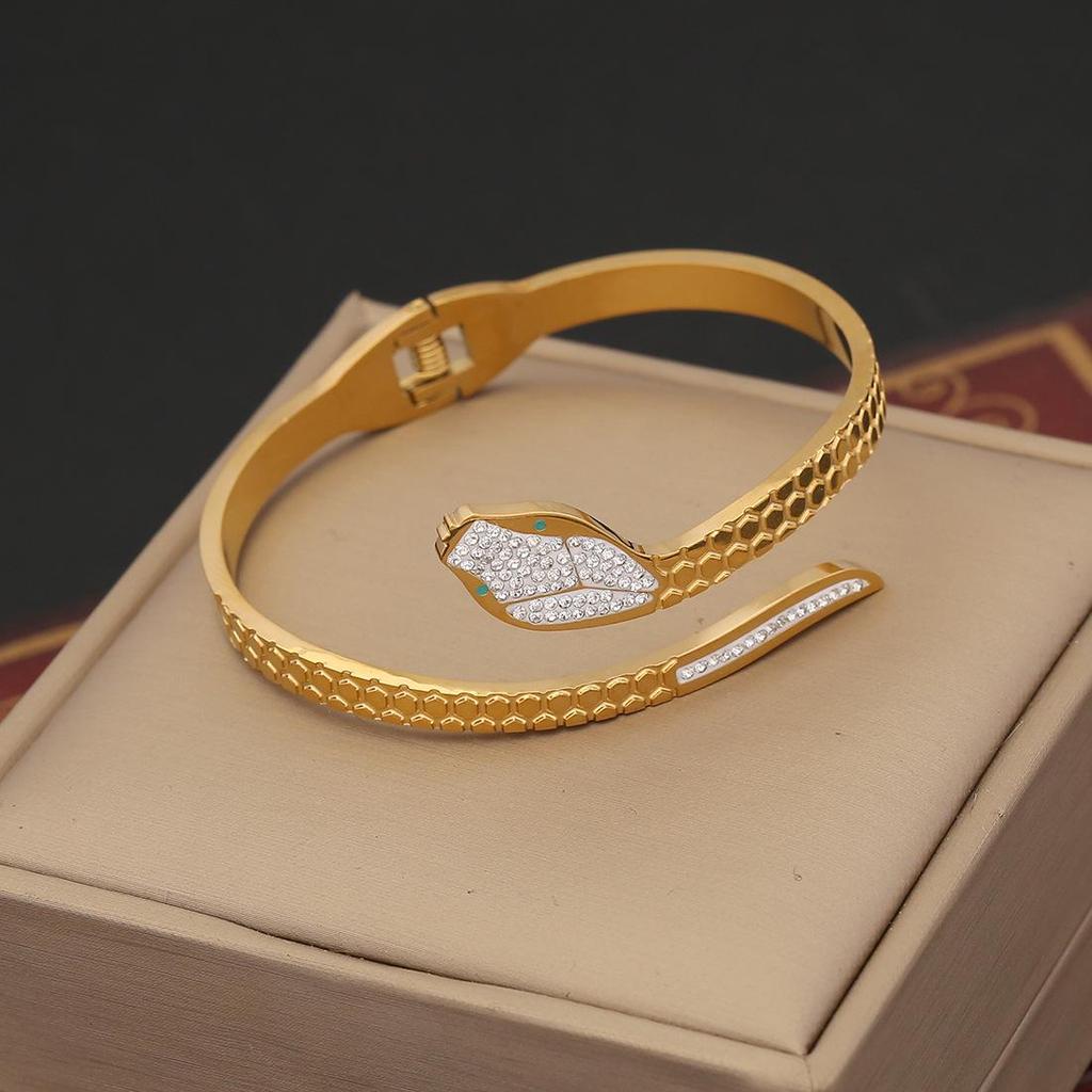 Eis Süßes Voll Diamant Schlangenarmband mit Zirkonia-Blumen – Edelstahl Europäischer & Amerikanischer Modeschmuck
