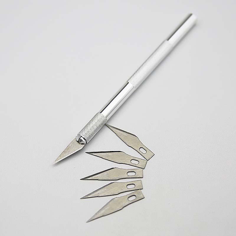 1 Set Metal Handle Scalpel Knife +5PCS Blades Wood Paper Cutter Craft Pen Knives DIY Craft Cutter