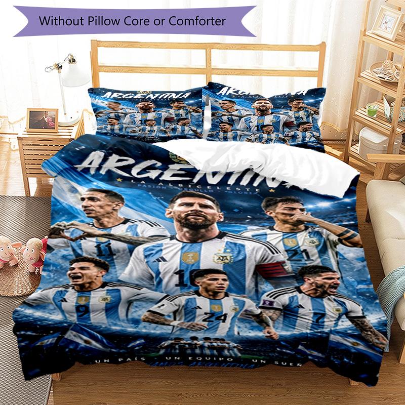 Lionel Messi Football Celebration Bedding Set,Cozy Bed Linen for Teen Room Decoration,Soccer Lover Gift,Washable Duvet Cover with Pillowcases,Football