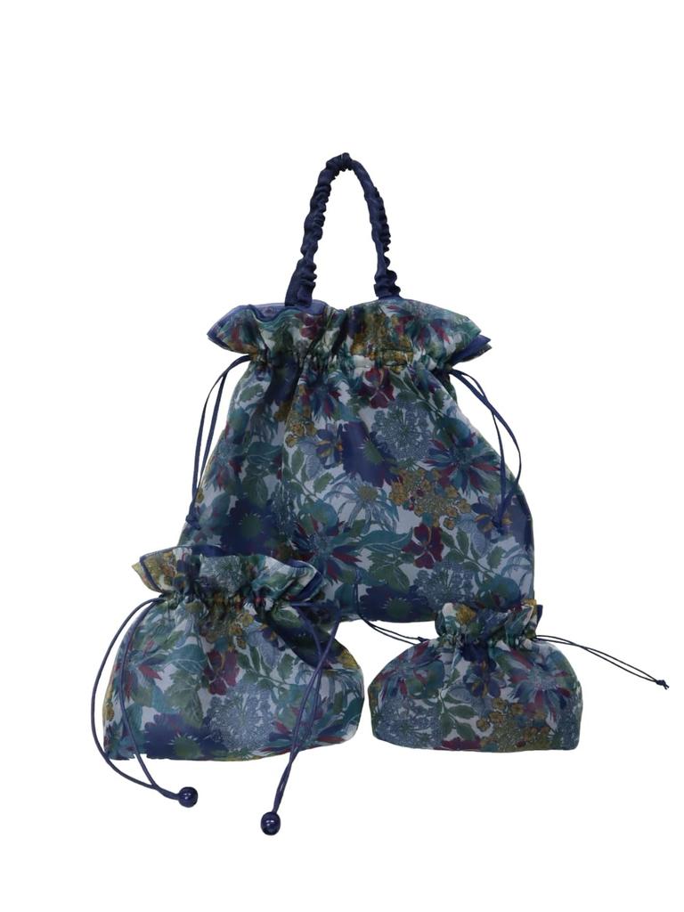 Liberty Organza Drawstring Pouch Made in Belle Blanche Angelica [Net Organza] Japan, (Small, Navy)