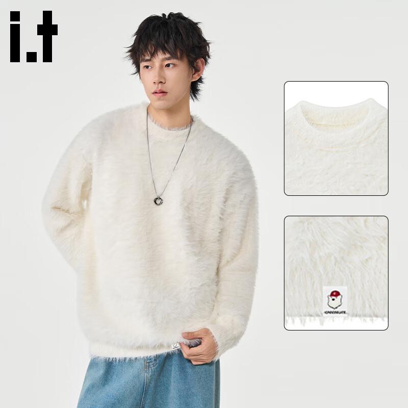 CHOCOOLATE Men's Loose Plush Round Neck Knitted Sweater