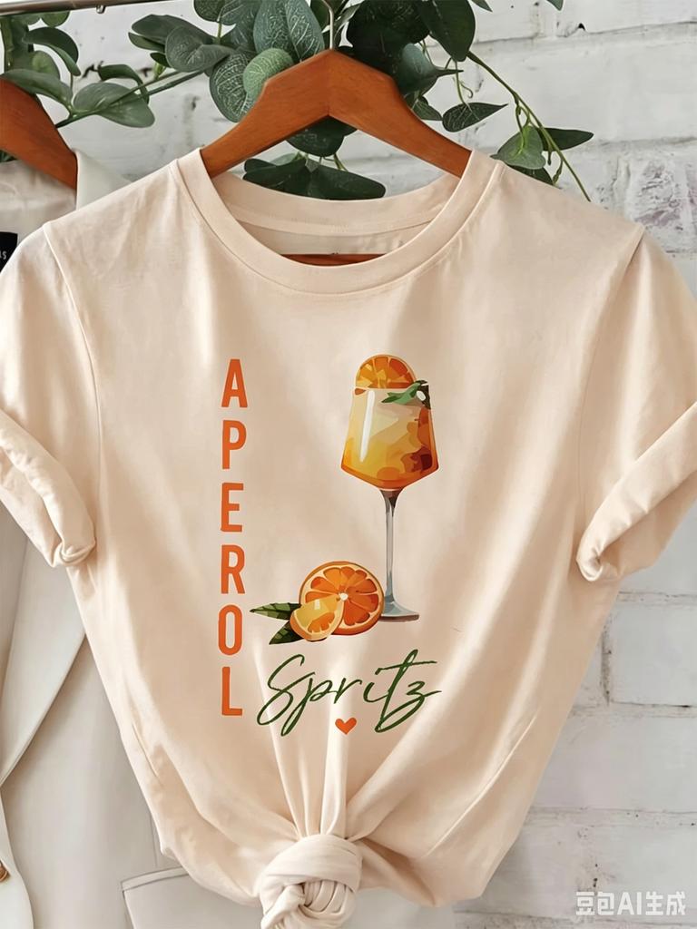 Unisexs Aperol Spritz Cocktail Graphic Casual Crew Neck Short Sleeve TShirt With Vibrant Drink Orange Design Aesthetic Clothes