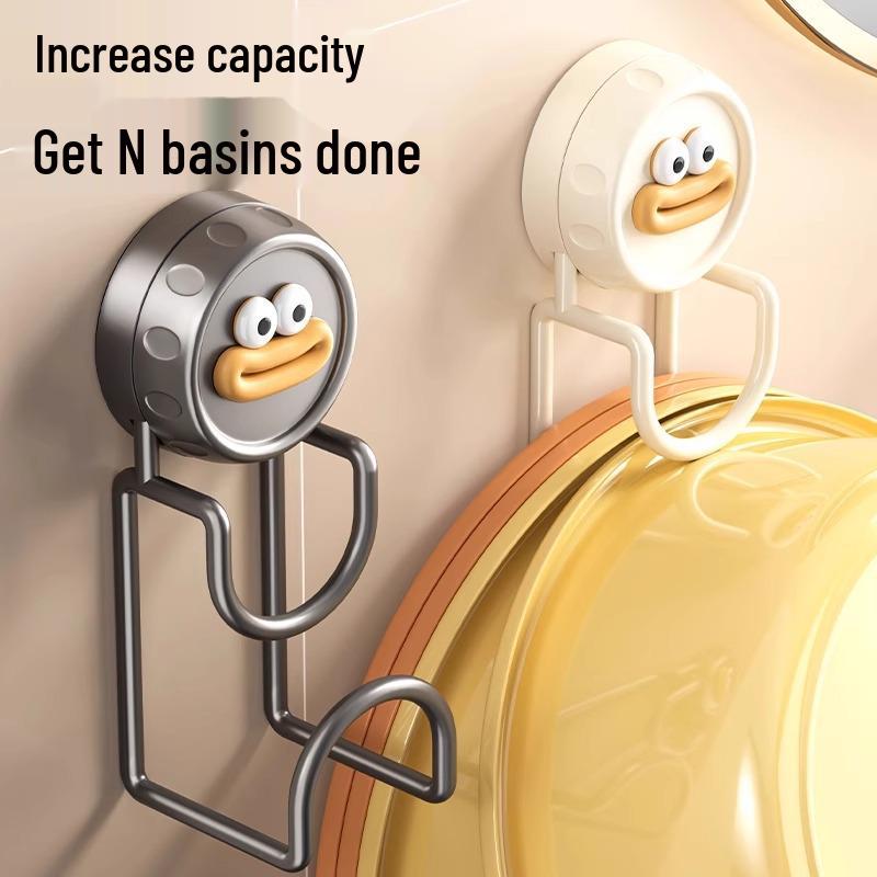 

Punch-Free Wall-Mounted Washbasin Hook & Storage Rack, Multifunctional Suction Organizer for Bathrooms