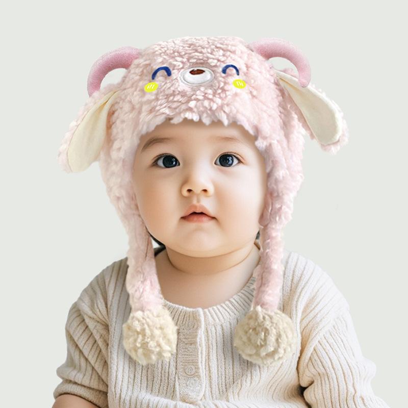 Infant hat winter new cute super cute cartoon plush pullover hat boys and girls baby warm ear hat tide