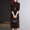 Knitted Dress Knee-length Women's Mid-length Loose Dress Plus-size Sweater Dress Solid-color Casual Half Turtleneck Pullover
