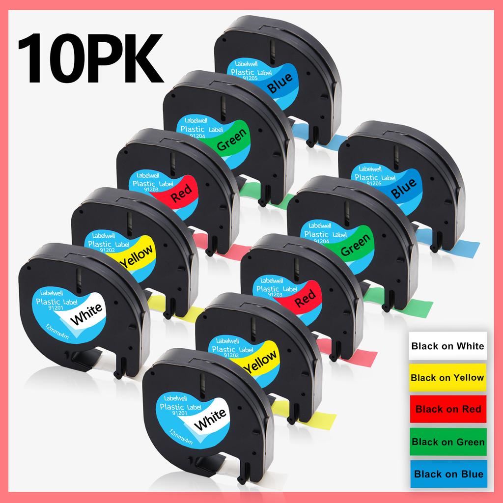 10PK Compatible Dymo LetraTag 91201 91202 12267 91200 91203 91204 91205 Plastic Label Tapes 12mm*4M for Dymo LT-100H LT-100T XR