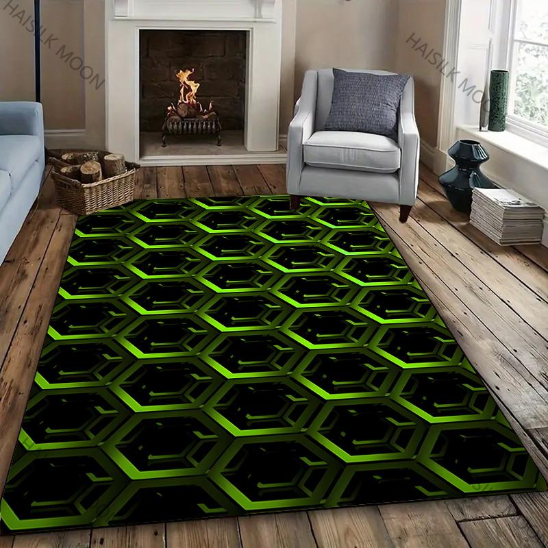 Fluorescent Green Crystal Geometric Future Carpet Living Room Bedroom Entrance Door Mat , Sofa, Home Decor Mat, Picnic Rug Gift