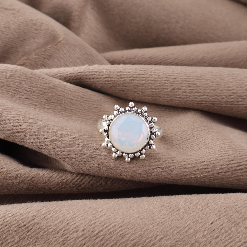 Milky Opal Gemstone Jewelry, Handmade Silver Beautiful Ring, 925 Solid Sterling Silver Jewelry, Meditation Ring Gift For Grandma