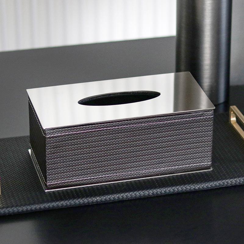 Light Luxury Designer Woven Leather Tissue Box Ornaments Living Room Desk Hotel Model Room Tissue Box Soft Decorations