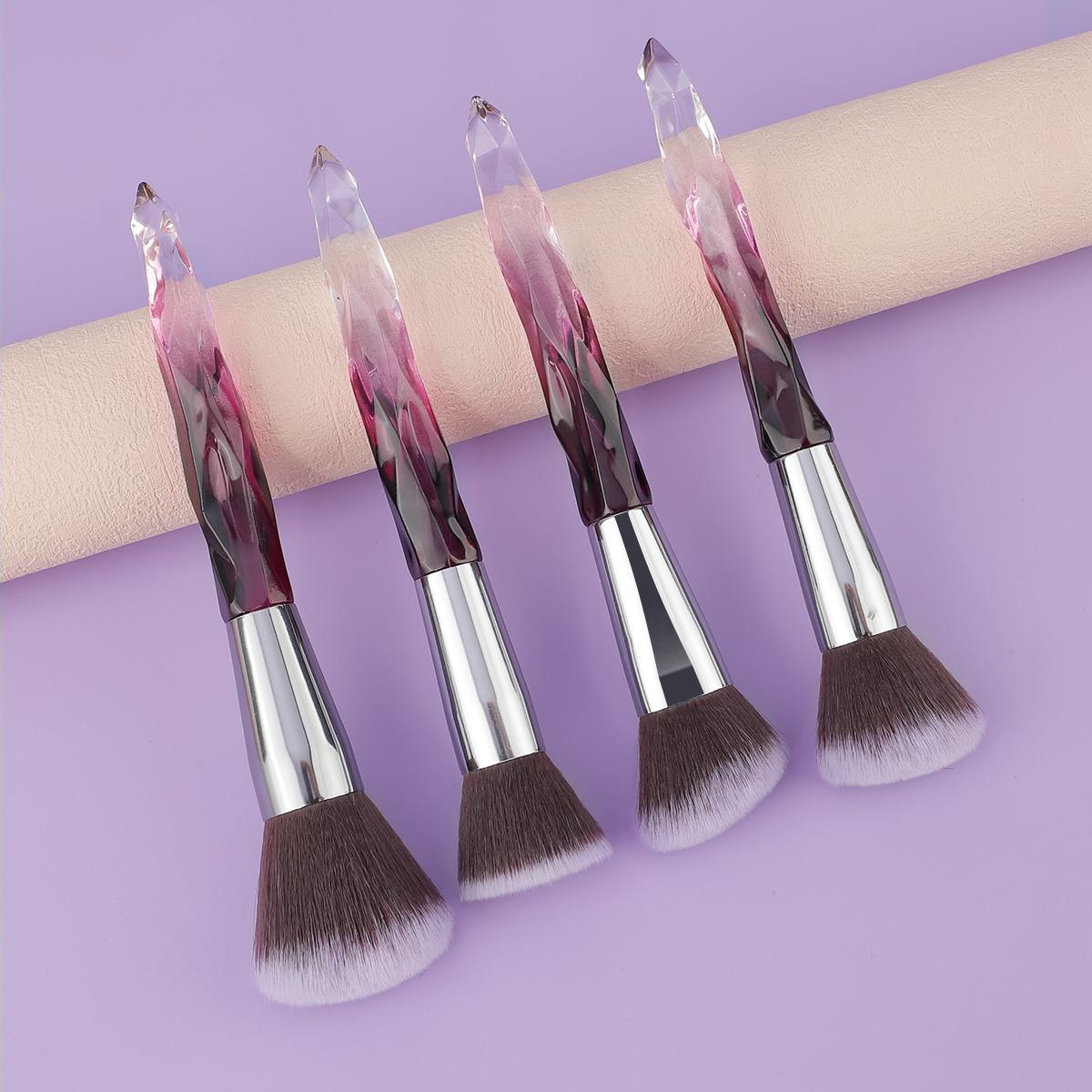 Makeup Brushes Set Crystal Handle - 4pcs Colorful Diamond Cosmetic Kabuki Brushes Foundation Concealer Face Powder Eye Shadows фиолетовый
