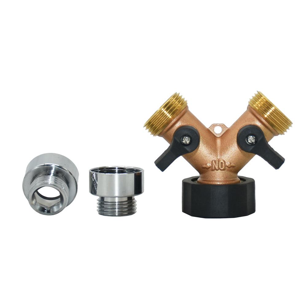 Brass 2-Way Garden Tap 3/4 Female To 1/2 3/4 Y Irrigation Valve Water Splitter Quick Connector Garden 1 Set