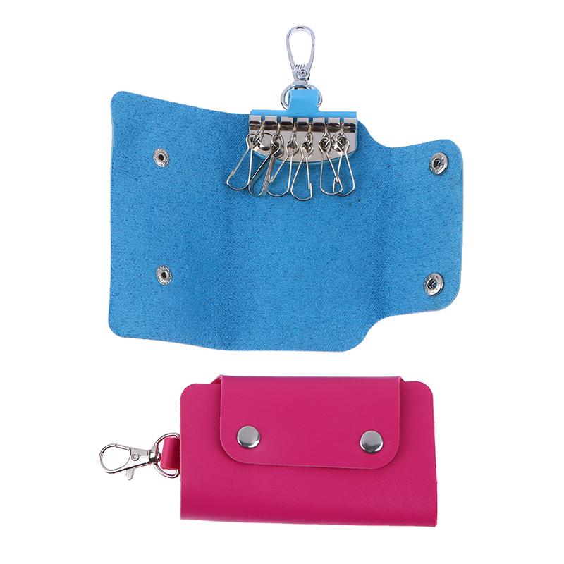 1Pc Portable Pu Leather Housekeeper Holders Car Key Holder Bag Case Unisex Wallet Cover Simple Solid Color Storage Bag